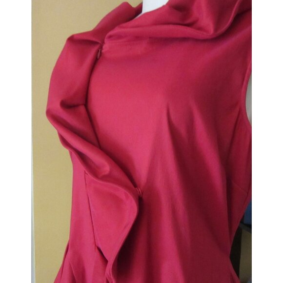 Samuel Dong Red Bubble Dress W/ Asymmetrical Ruffle Collar & Sleeveless Fit Medi - Picture 5 of 10